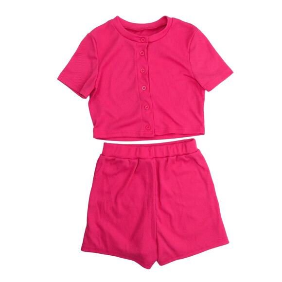 Cider Hot Pink Ribbed Knit Activewear Set Crop Top & Shorts Small Barbiecore - Picture 5 of 9
